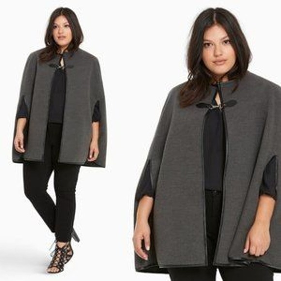 Torrid Gray with Black Faux Leather Trim Cape One Size NWT - Picture 1 of 7